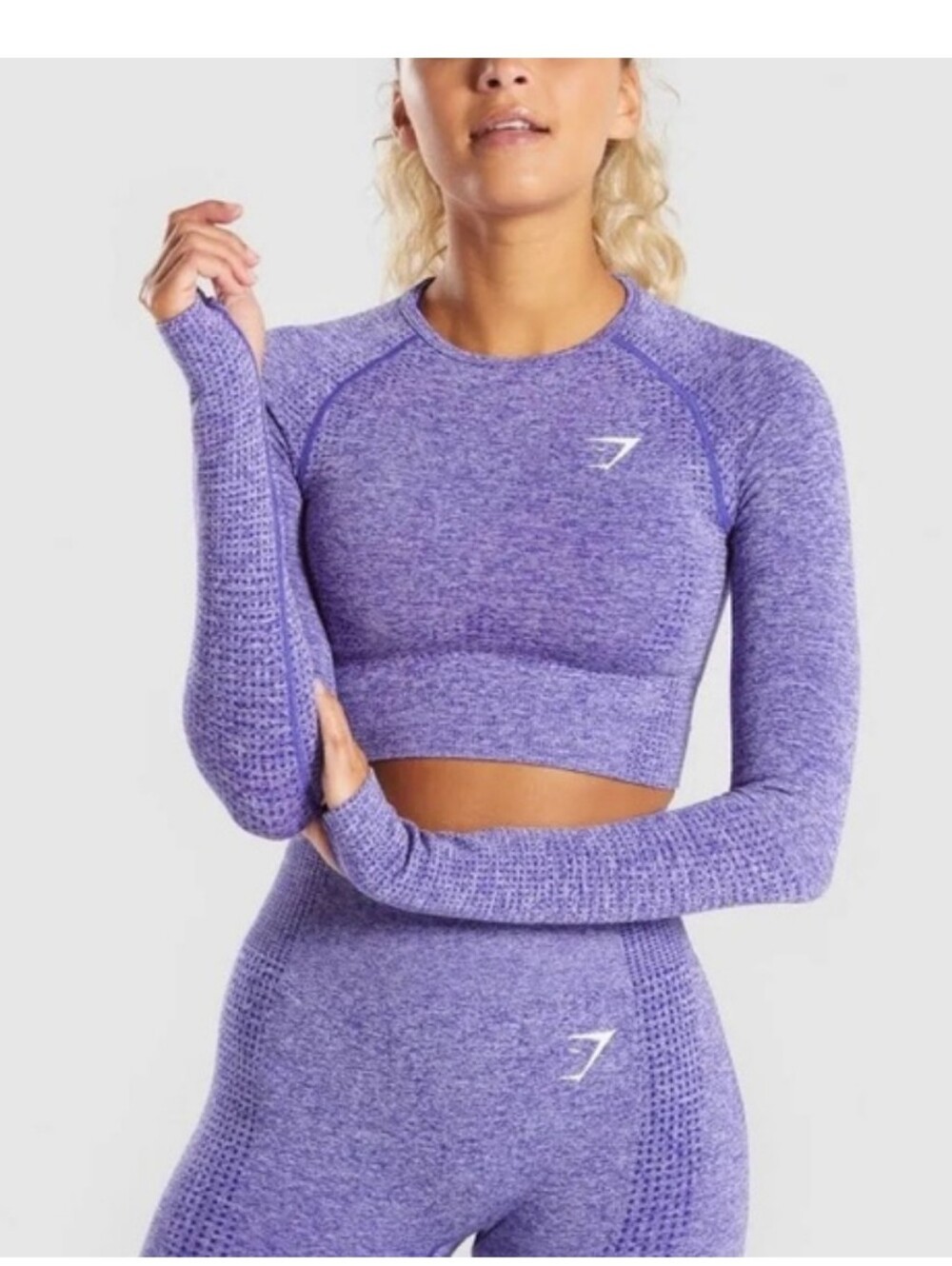 Gymshark Vital Seamless Women's Purple Leggings and Long Sleeve Crop Top Set - Picture 3 of 11